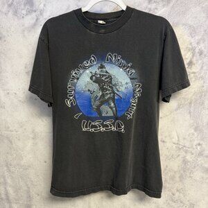 Vintage USSD Ninja Night Shirt Mens Medium Faded Black Martial Arts Y2K